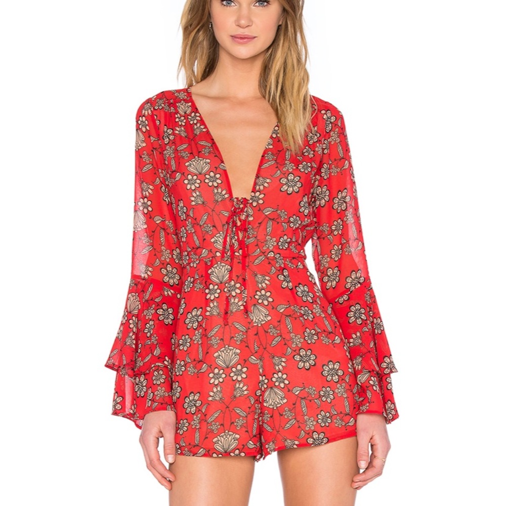 For Love and Lemons Red Floral Romper